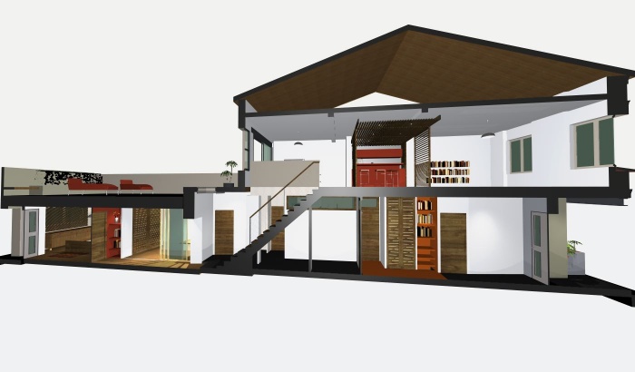 Rnovation d'une maison de ville avec transformation d'un local commercial : Coupe 3D
