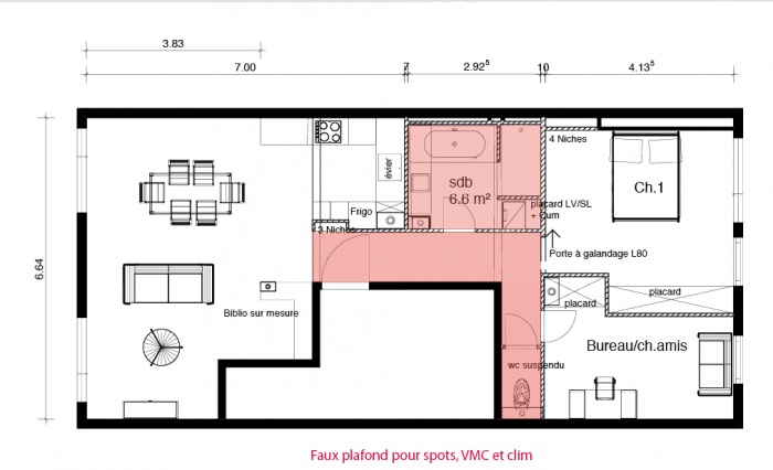 Runion de 2 appartements en un T3 : plan projet