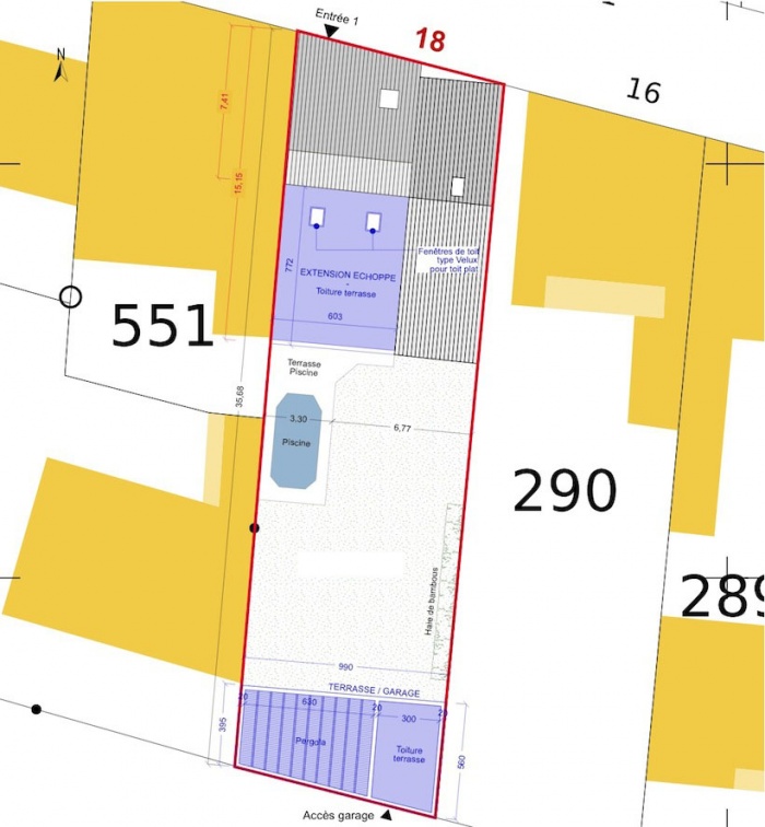 Extension d'une maison de ville : Plan masse - Projet