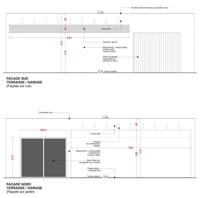 Extension d'une maison de ville : Faades garage/terrasse