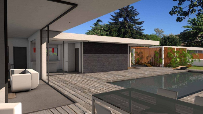 Maison contemporaine  parement en pierres noires