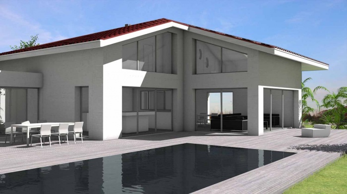 Maison à passerelle vitrée